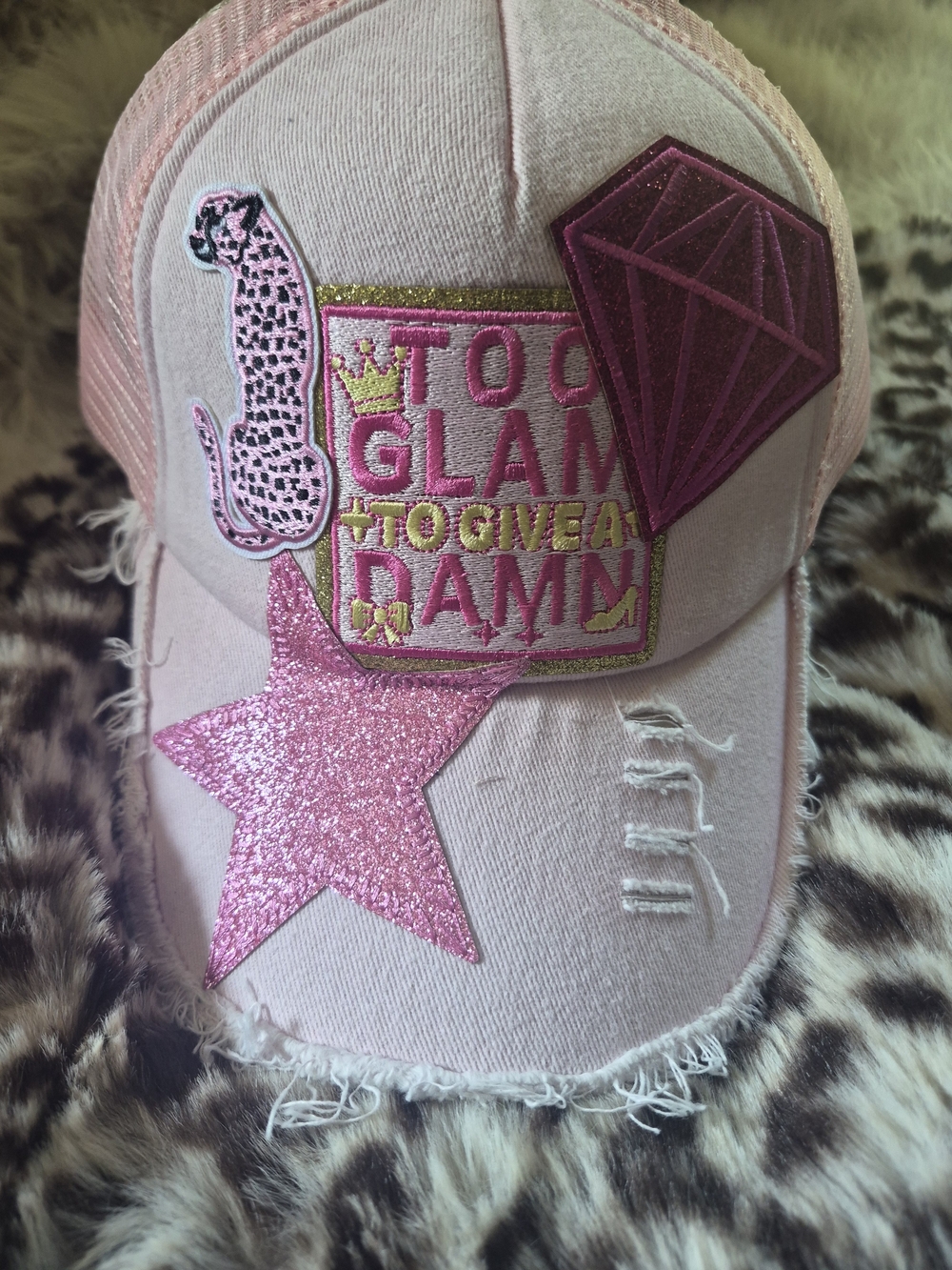 Women's Pink Glitter Patch Baseball Cap - Too Glam